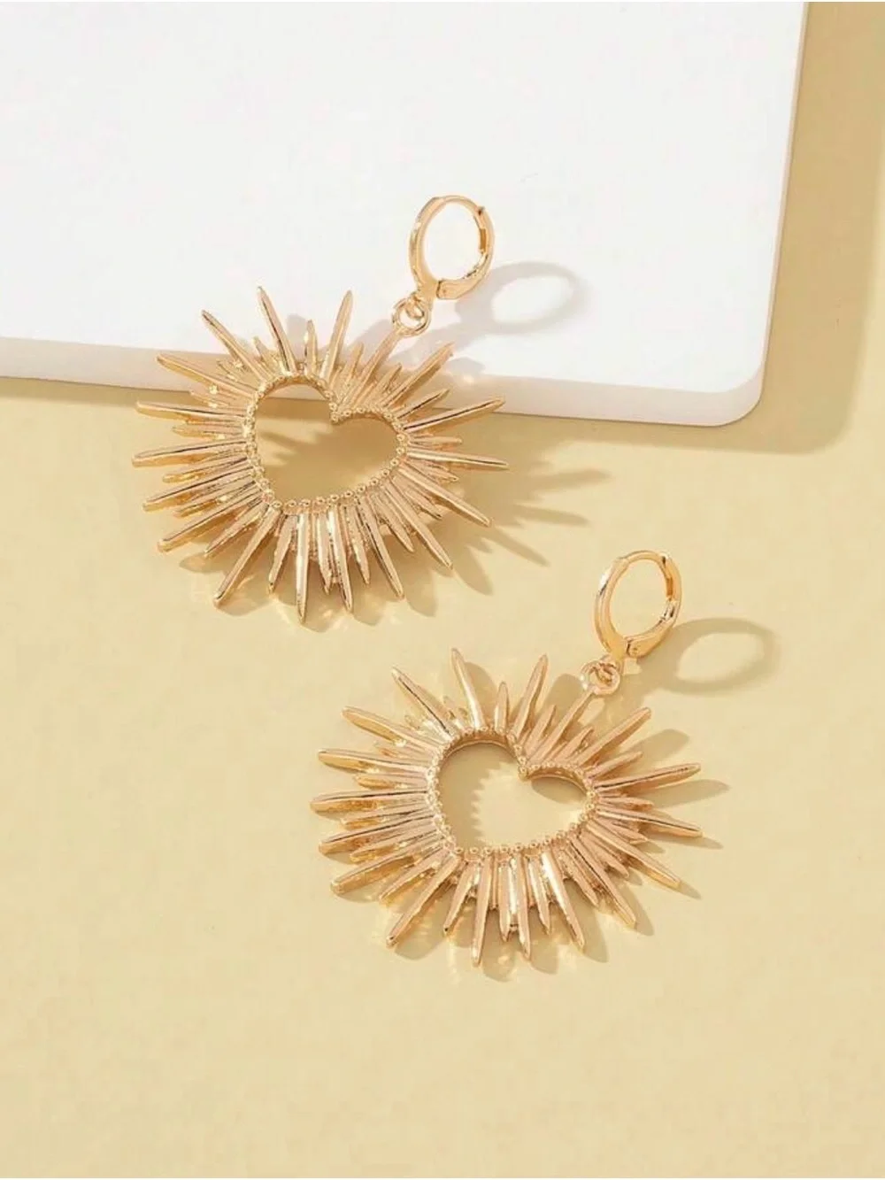 Gold Sunburst Heart Drop Earrings - Women Jewelry